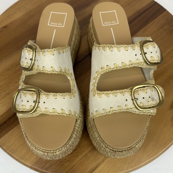 New Womens Dolce Vita Wanika Buckle Ivory Leather Platfrom Slide‎ Sandals Size 9 - Picture 6 of 8